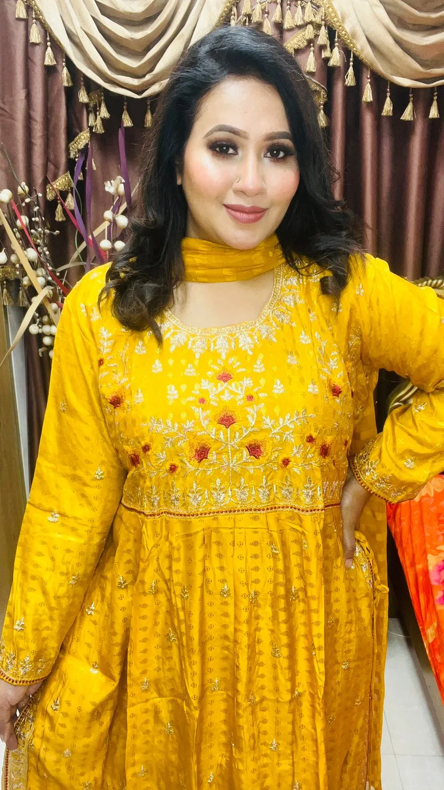 Nayra Gown | Jaquard Silk with Embroidery & Stones – Free Size