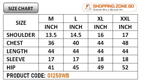 Product size chart image