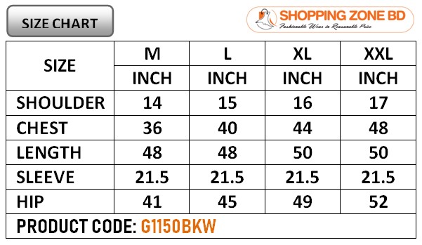 Product size chart image