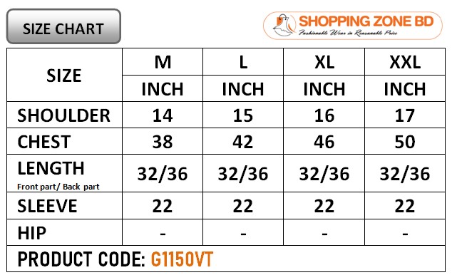 Product size chart image