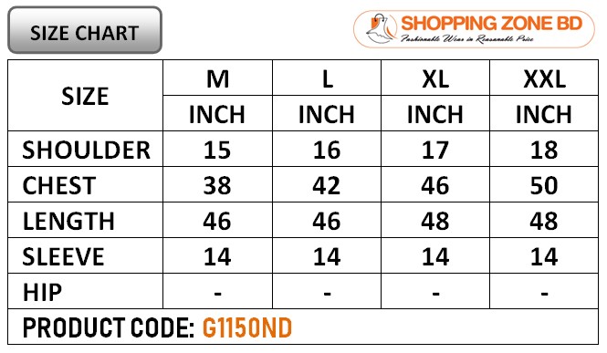 Product size chart image