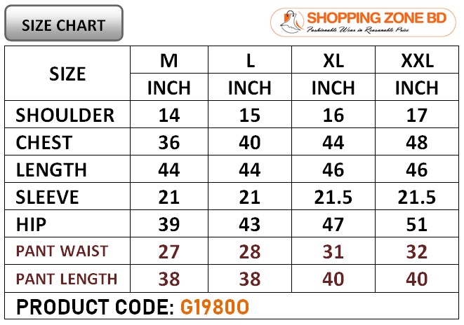 Product size chart image