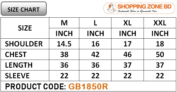 Product size chart image