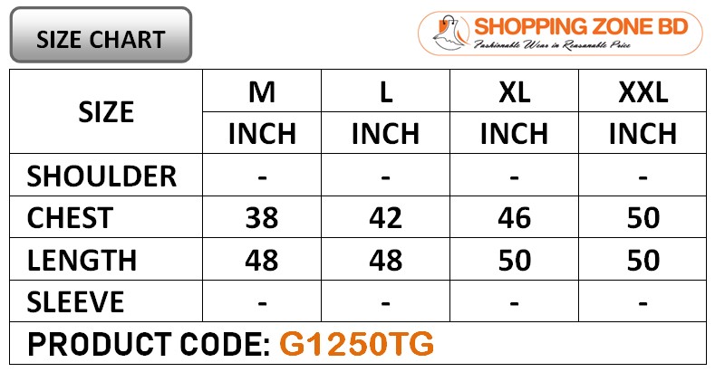 Product size chart image