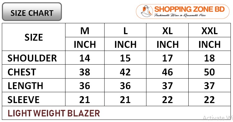 Product size chart image