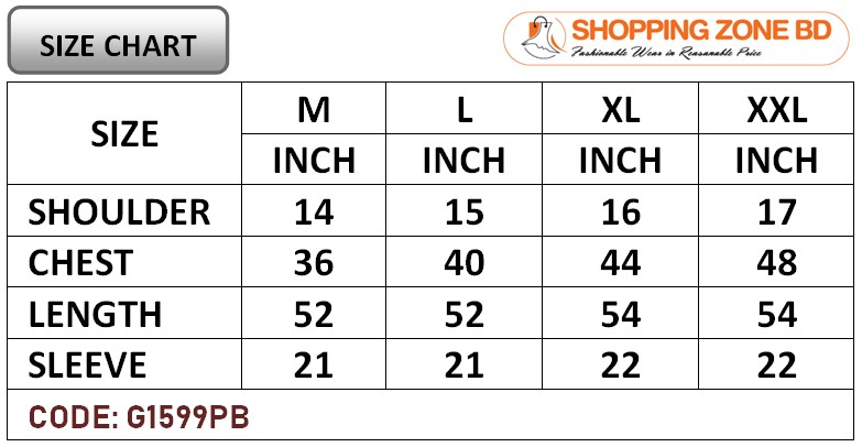 Product size chart image