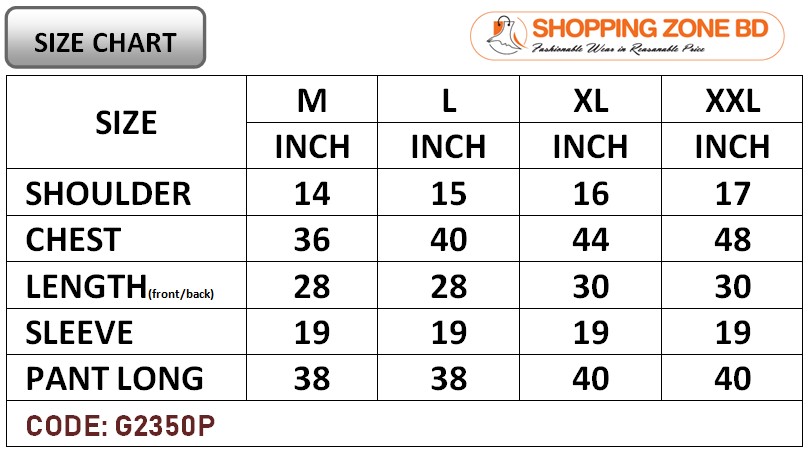 Product size chart image