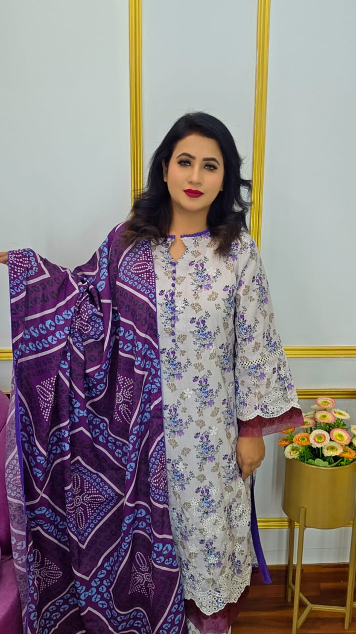 এম্ব্রয়ডারি রেডি থ্রি পিস | Embroidery Ready Three Piece | Shopping Zone BD | Style #G2450W