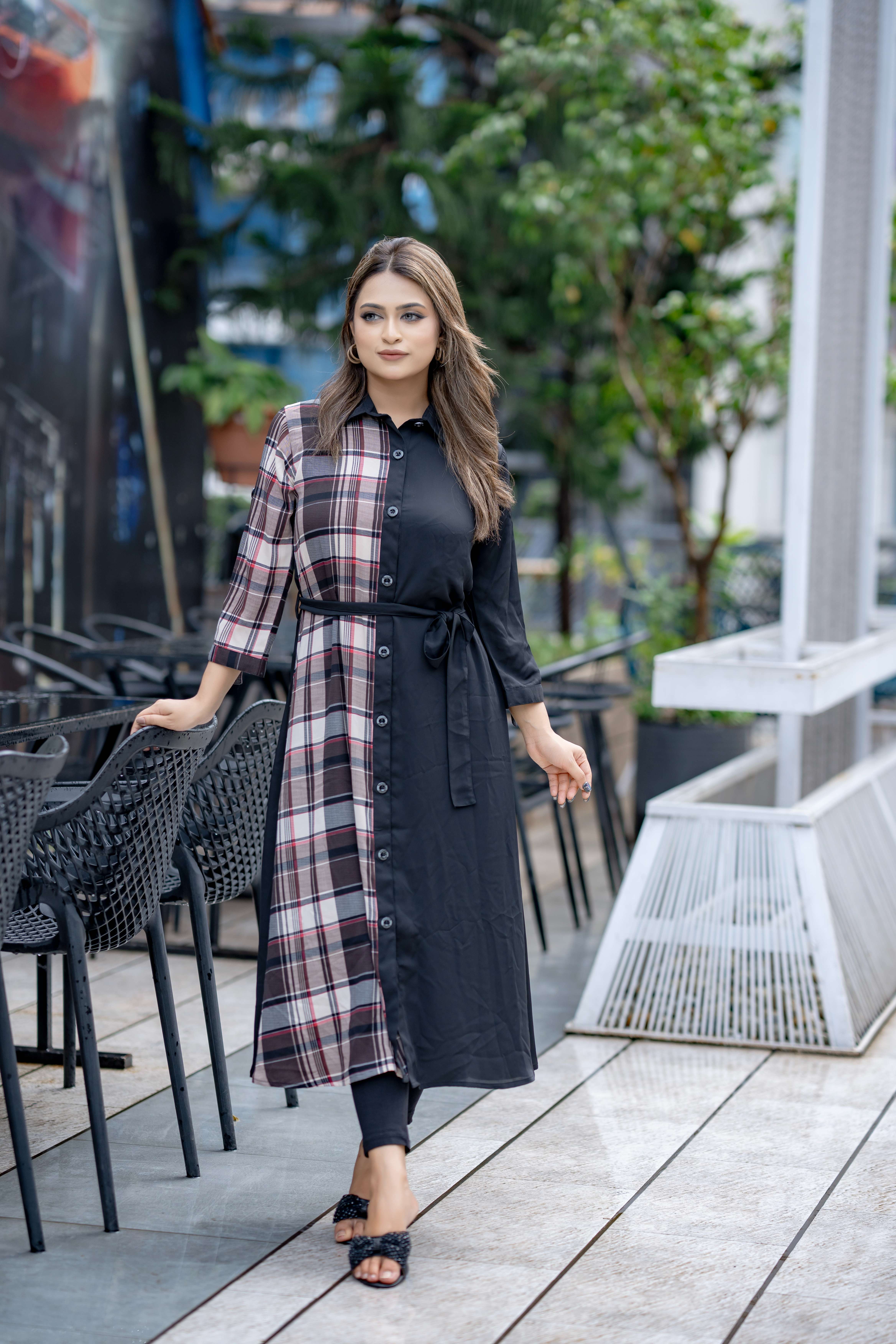 Check Print Black Shirt Kurti | Shopping Zone BD | Style #G1399MS