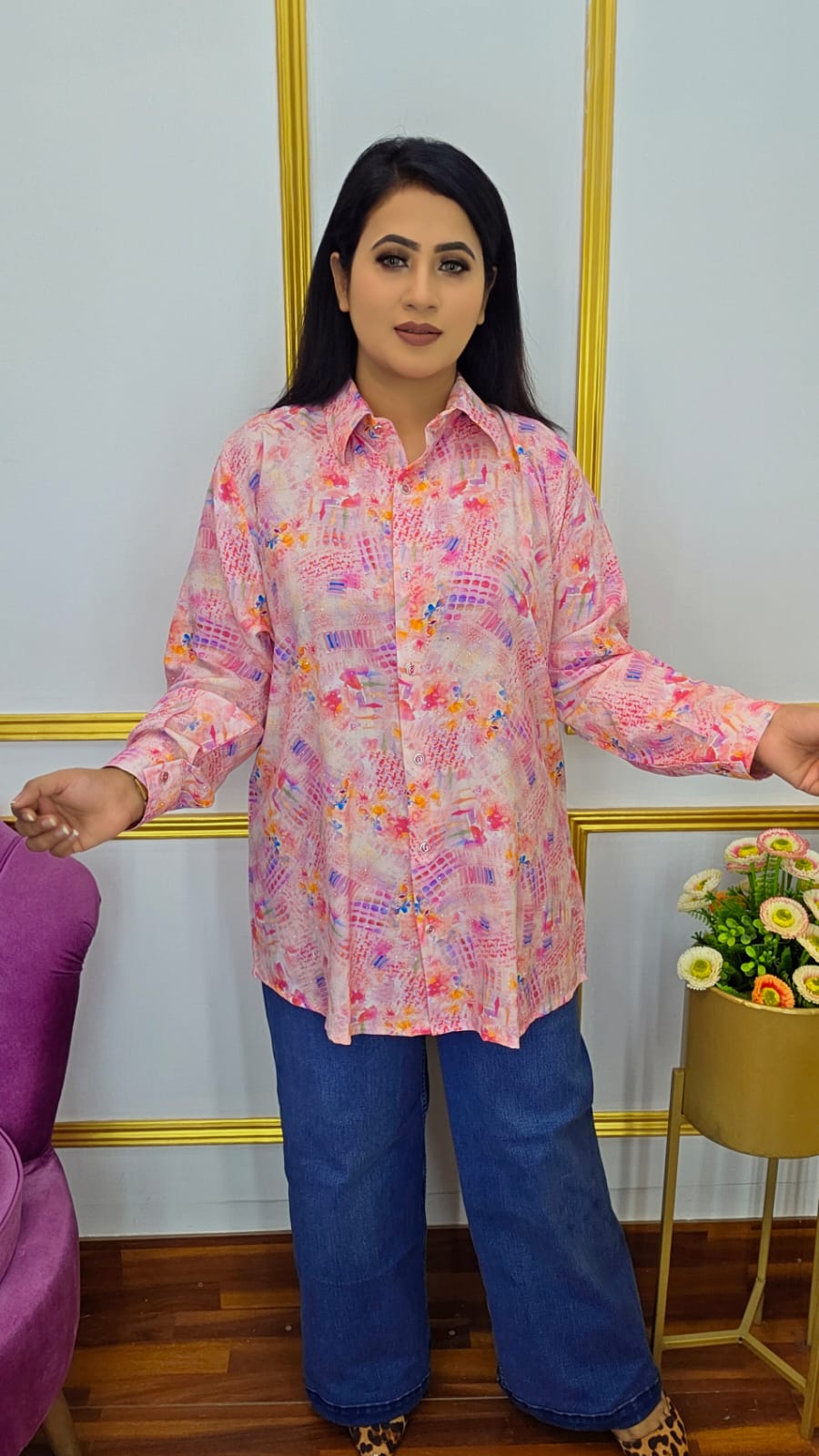 Thai Shirt – Luxury Silk Cotton with Metallic Stone Work