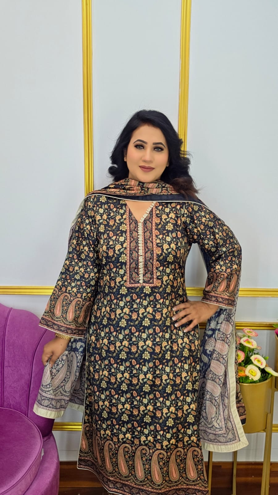 Floral Print Ready Three Piece