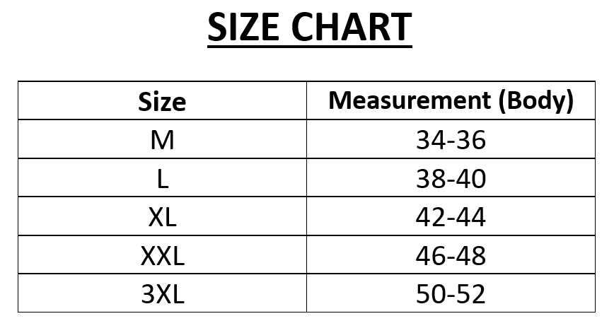 Product size chart image