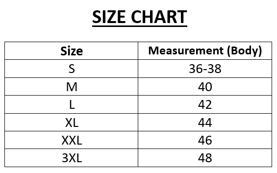Product size chart image