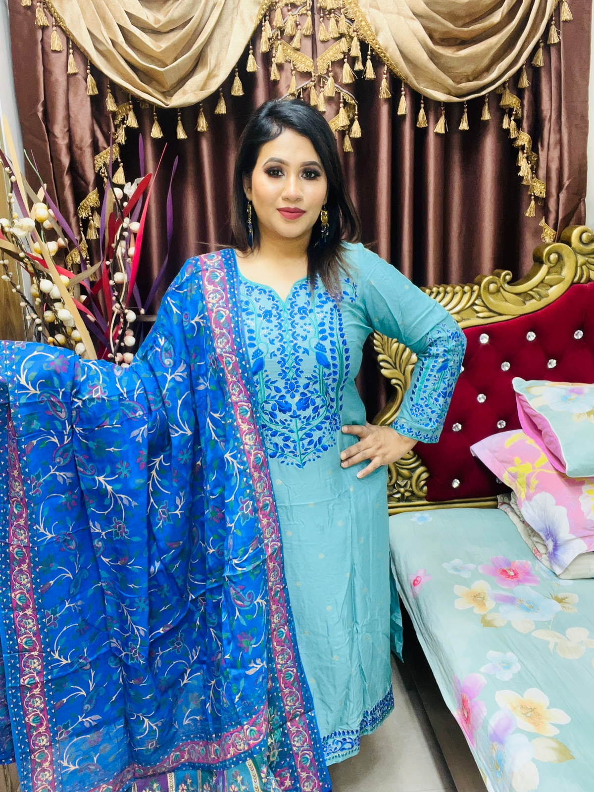 আনস্টিচ থ্রি পিস | Unstitched Three Piece | Shopping Zone BD | Style #NL1350