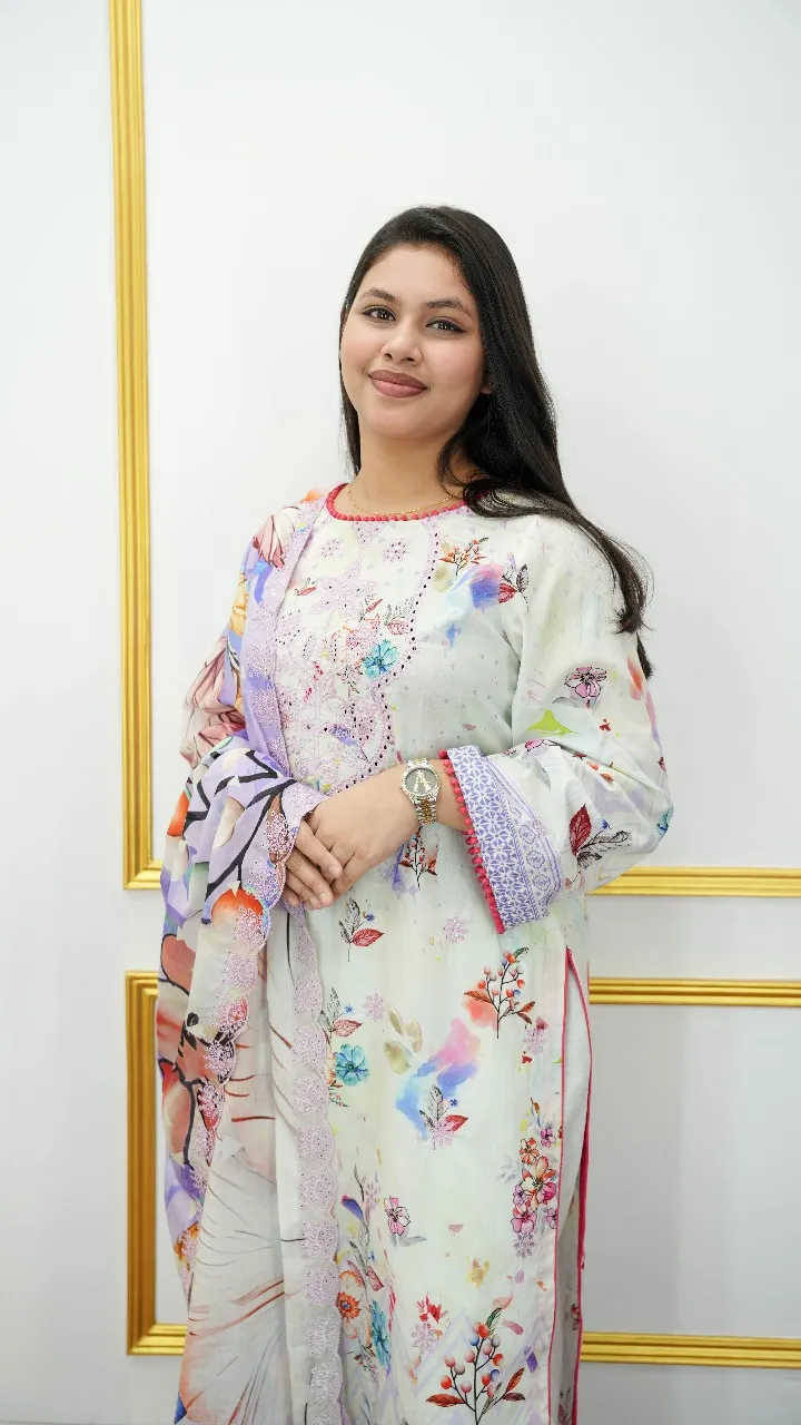 Premium Cotton Unstitched Stylish Three-Piece Set