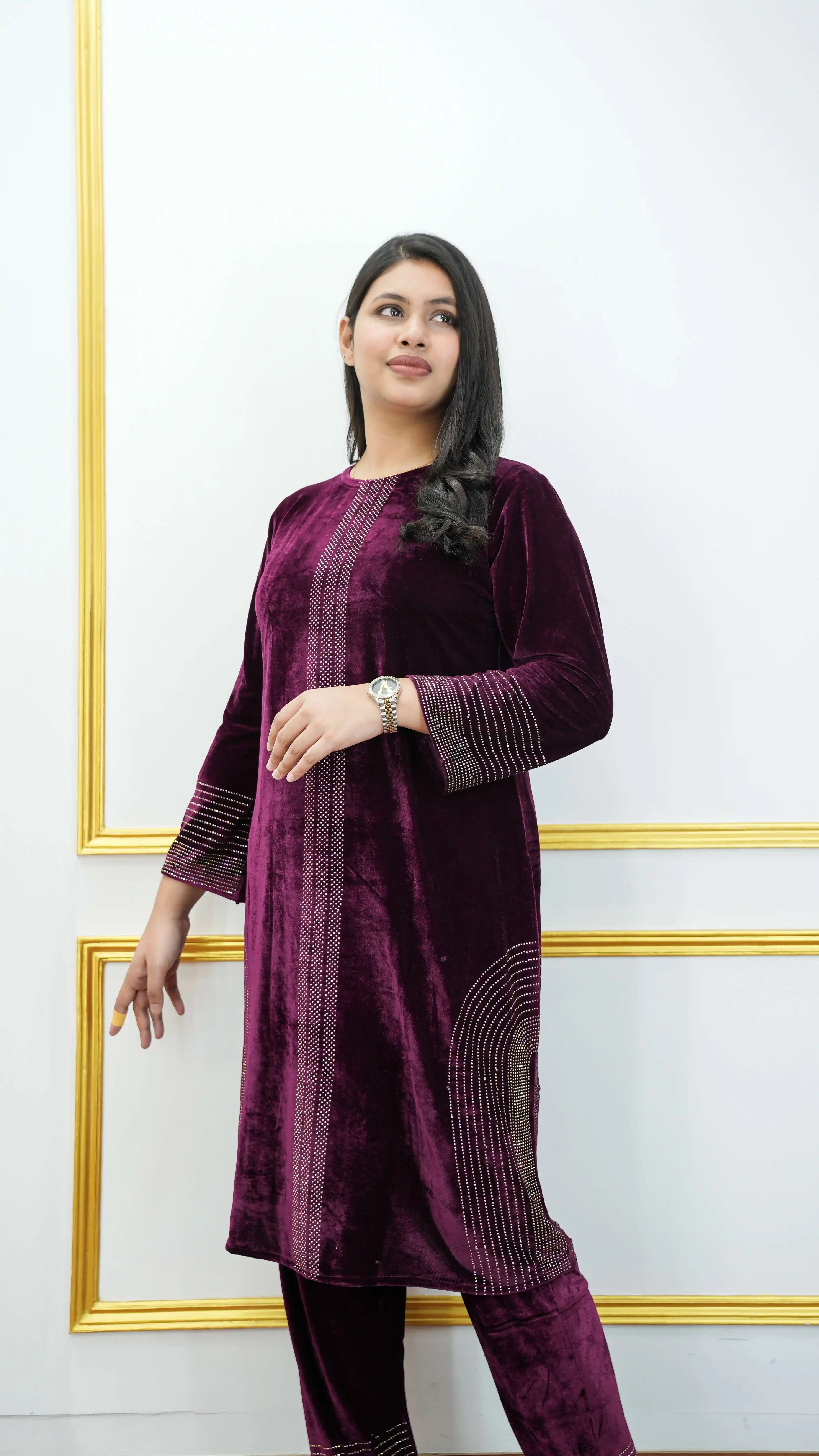 Velvet Two-Piece Set for Women Top Pant