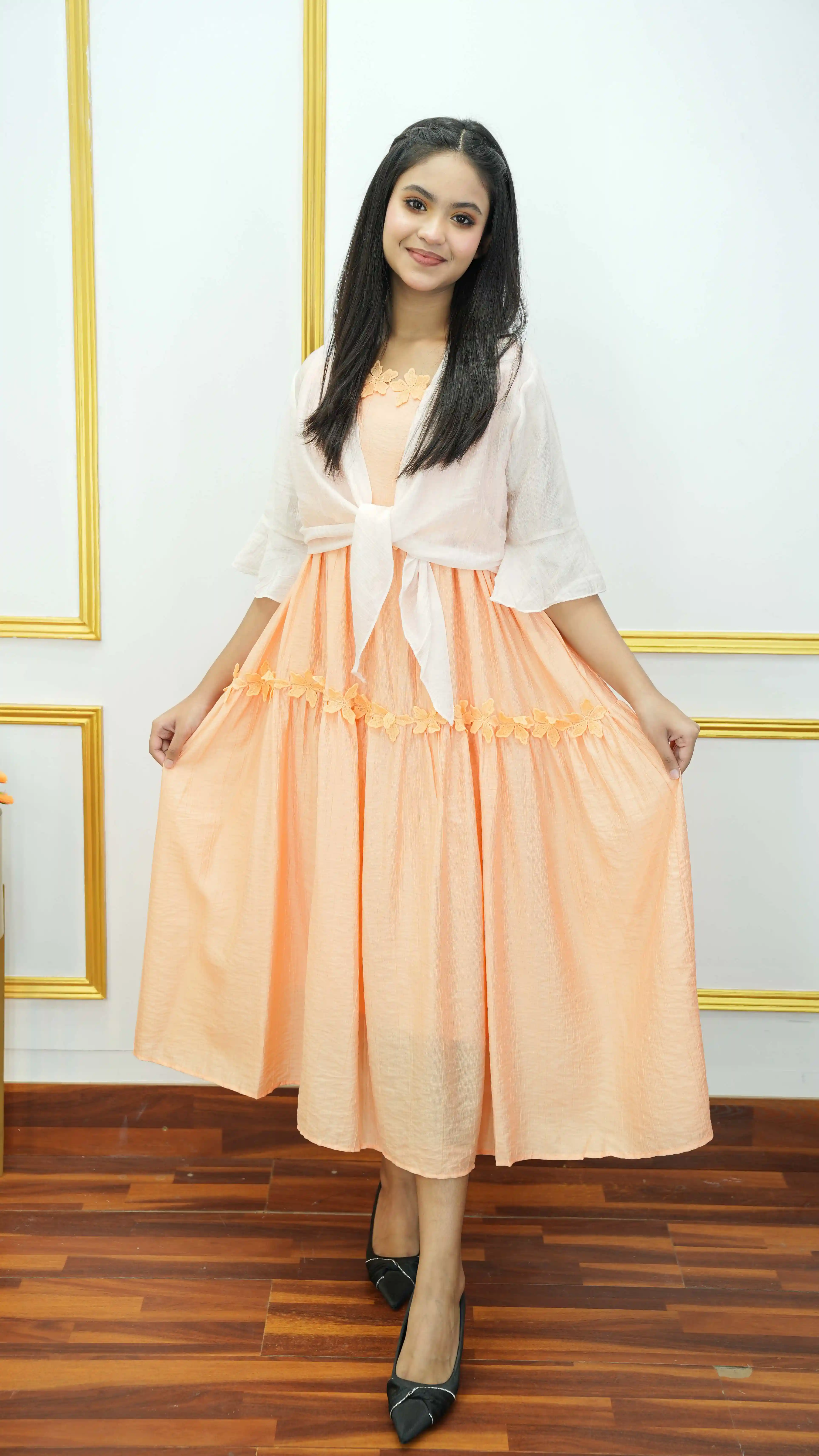 Thai Imported Pure Cotton Gown with Floral Lace Design