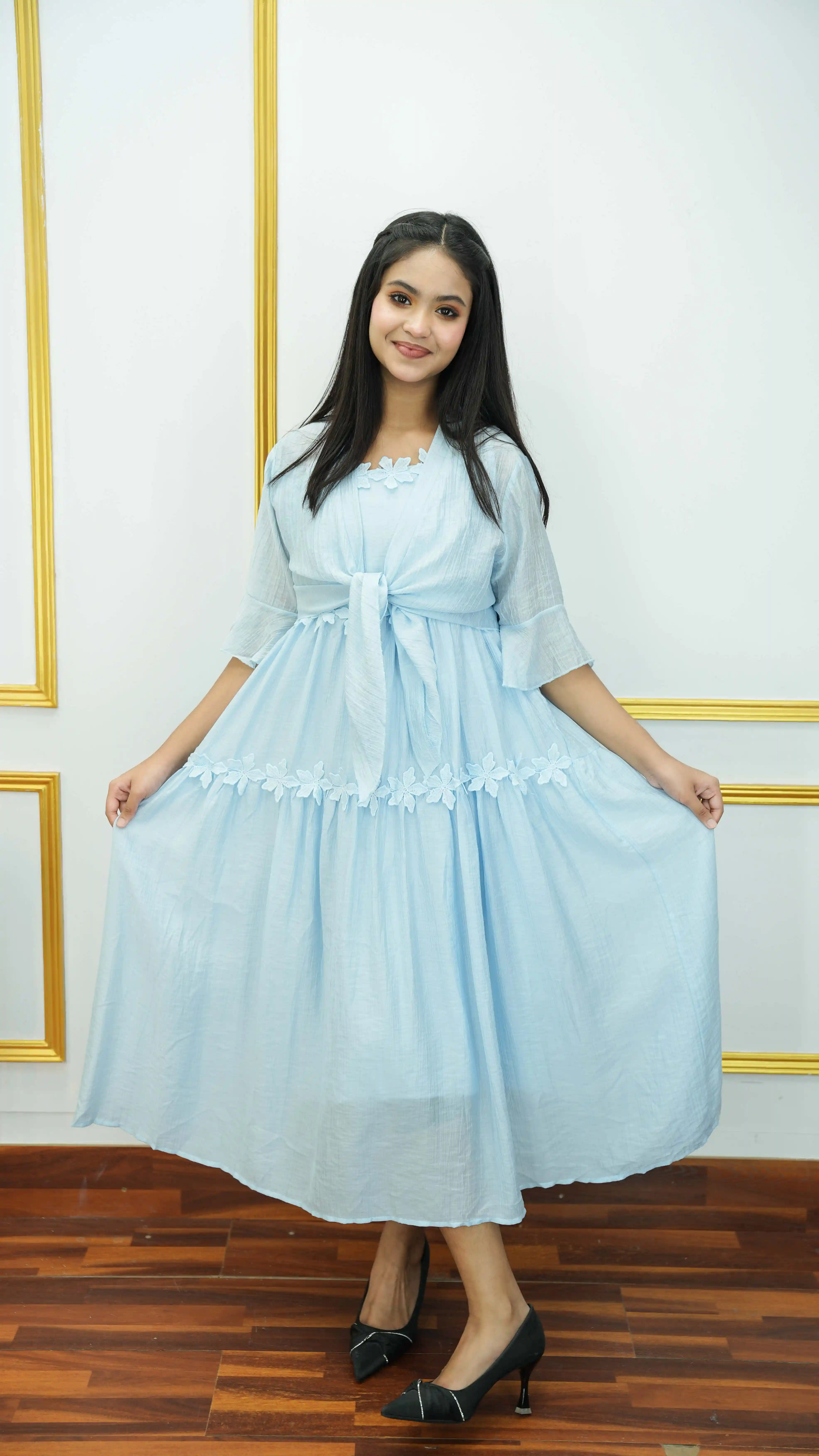 Thai Imported Cotton Gown with Floral Lace Applique