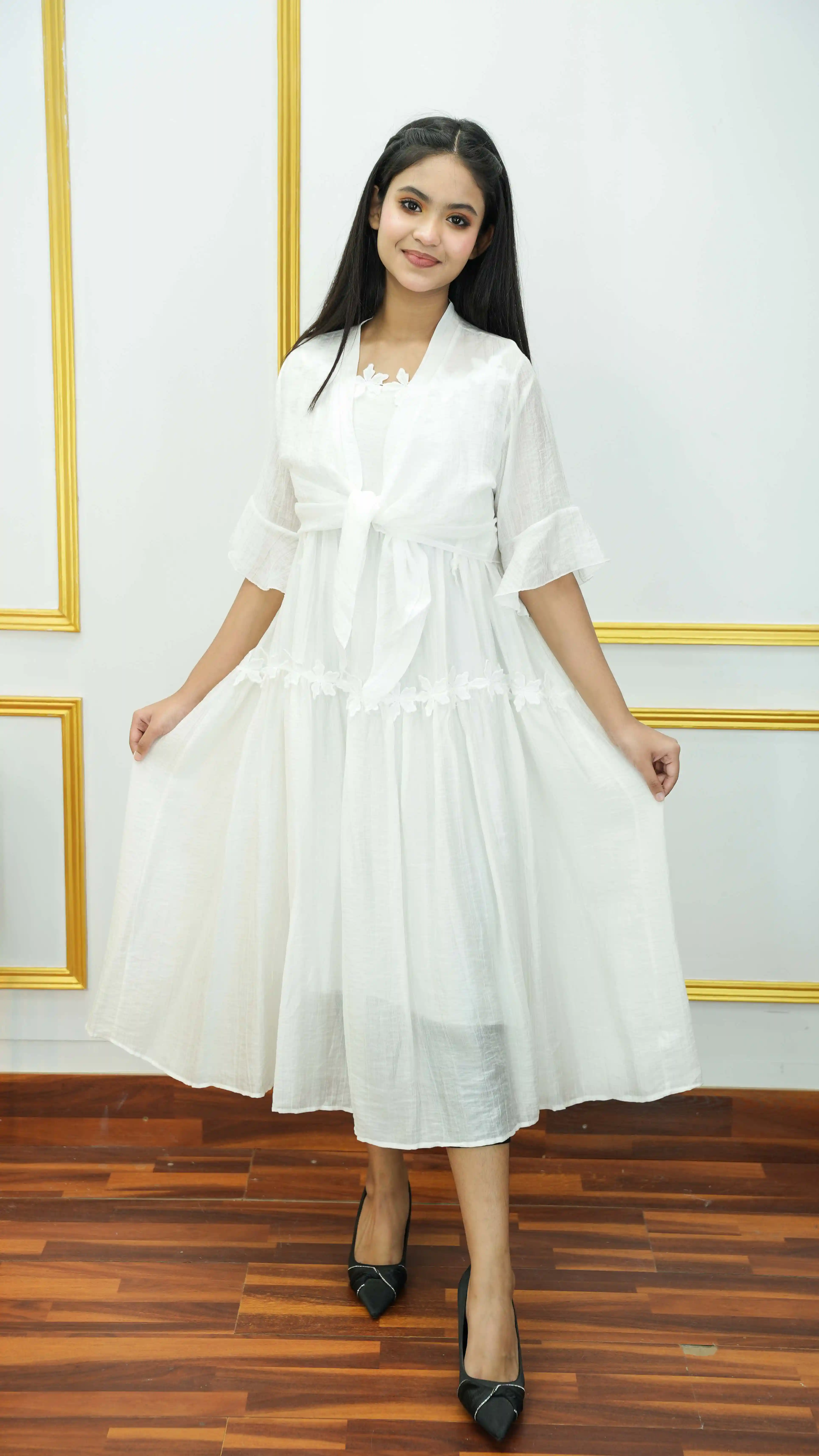 Thai Imported Gown — Floral Lace Peach Applique