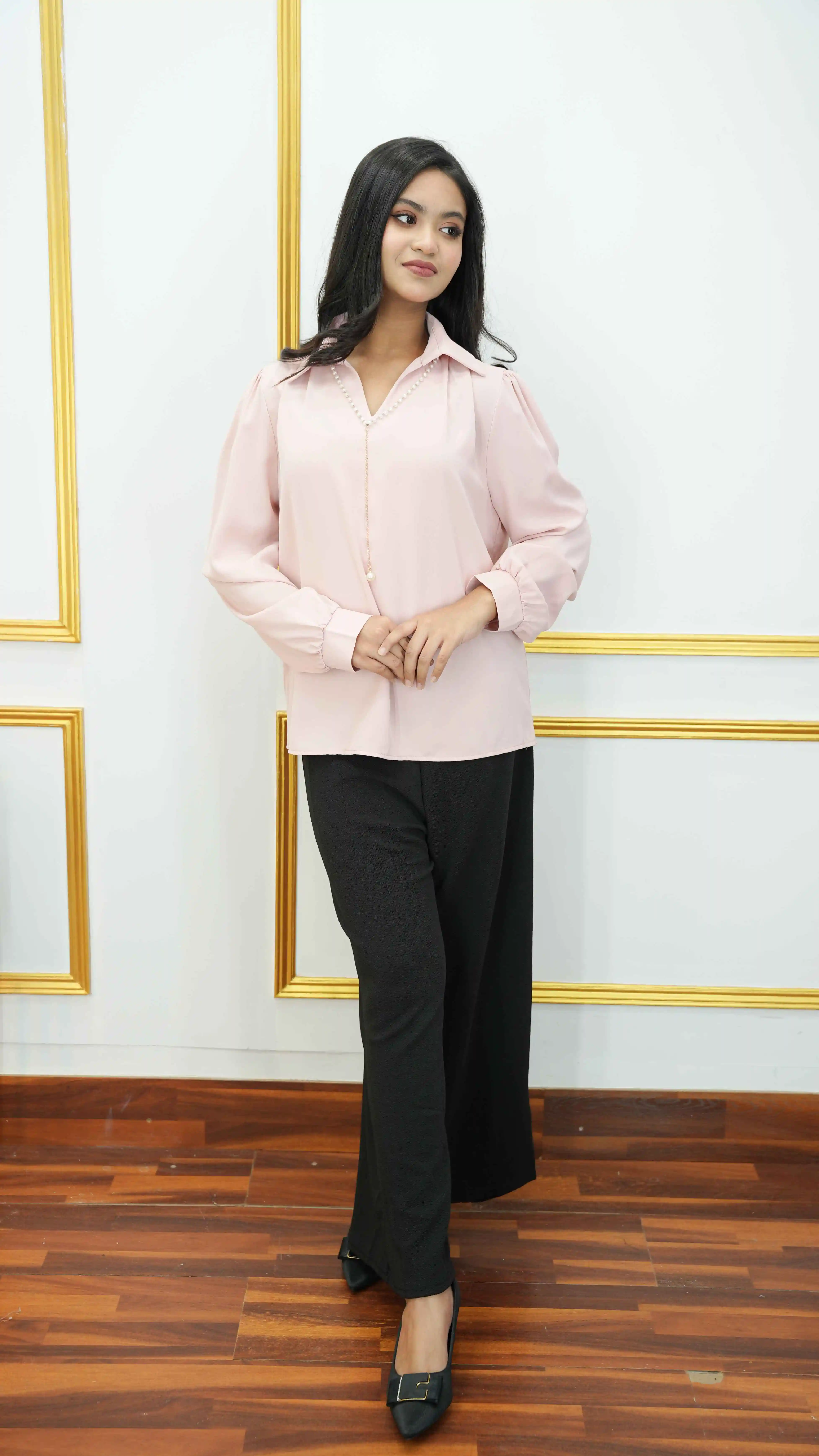 Elegant Thai Imported Tops - V-Neck with Chain Free Size