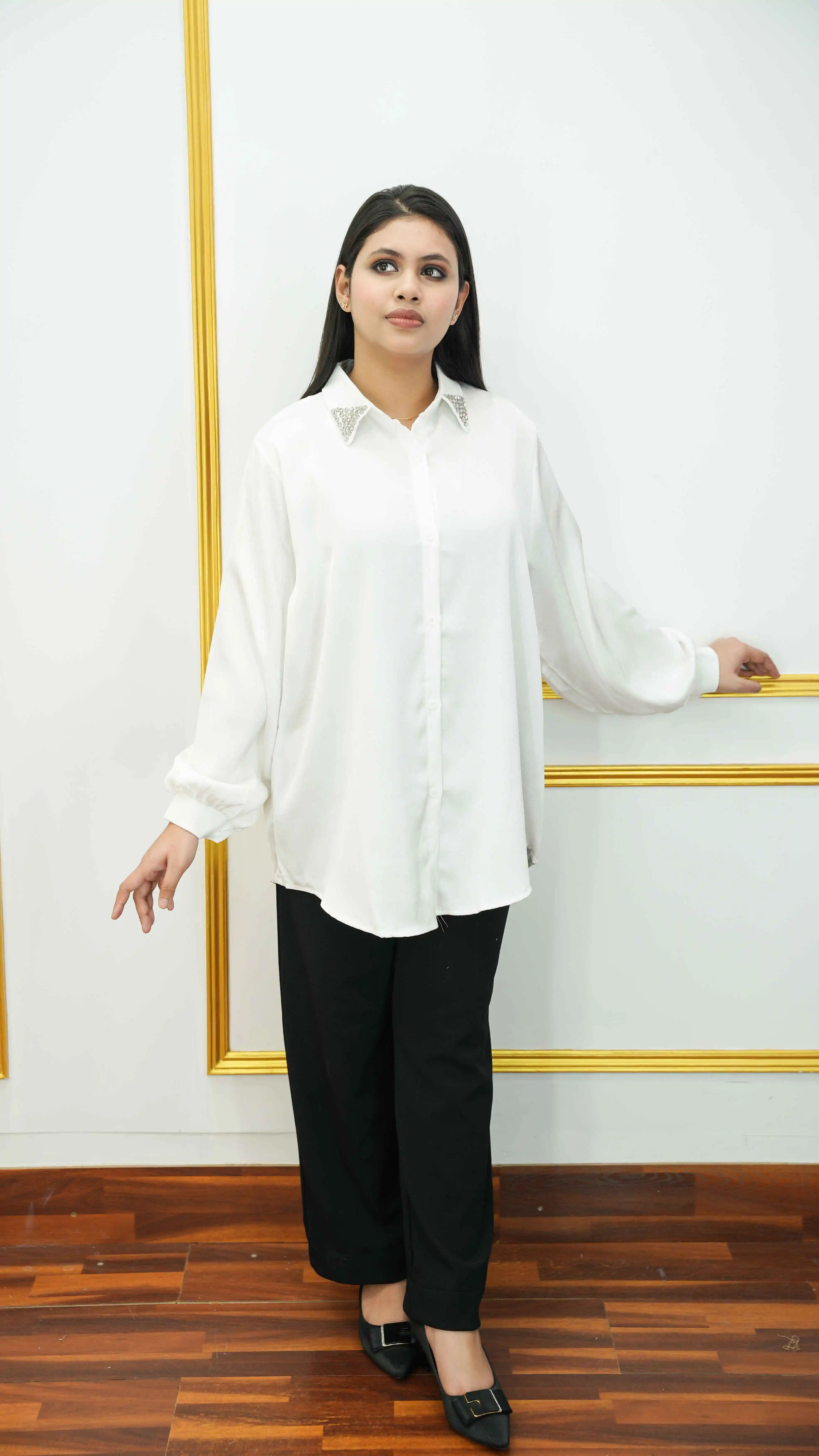 Elegant Thai Georgette Long Shirt with Stone Detail