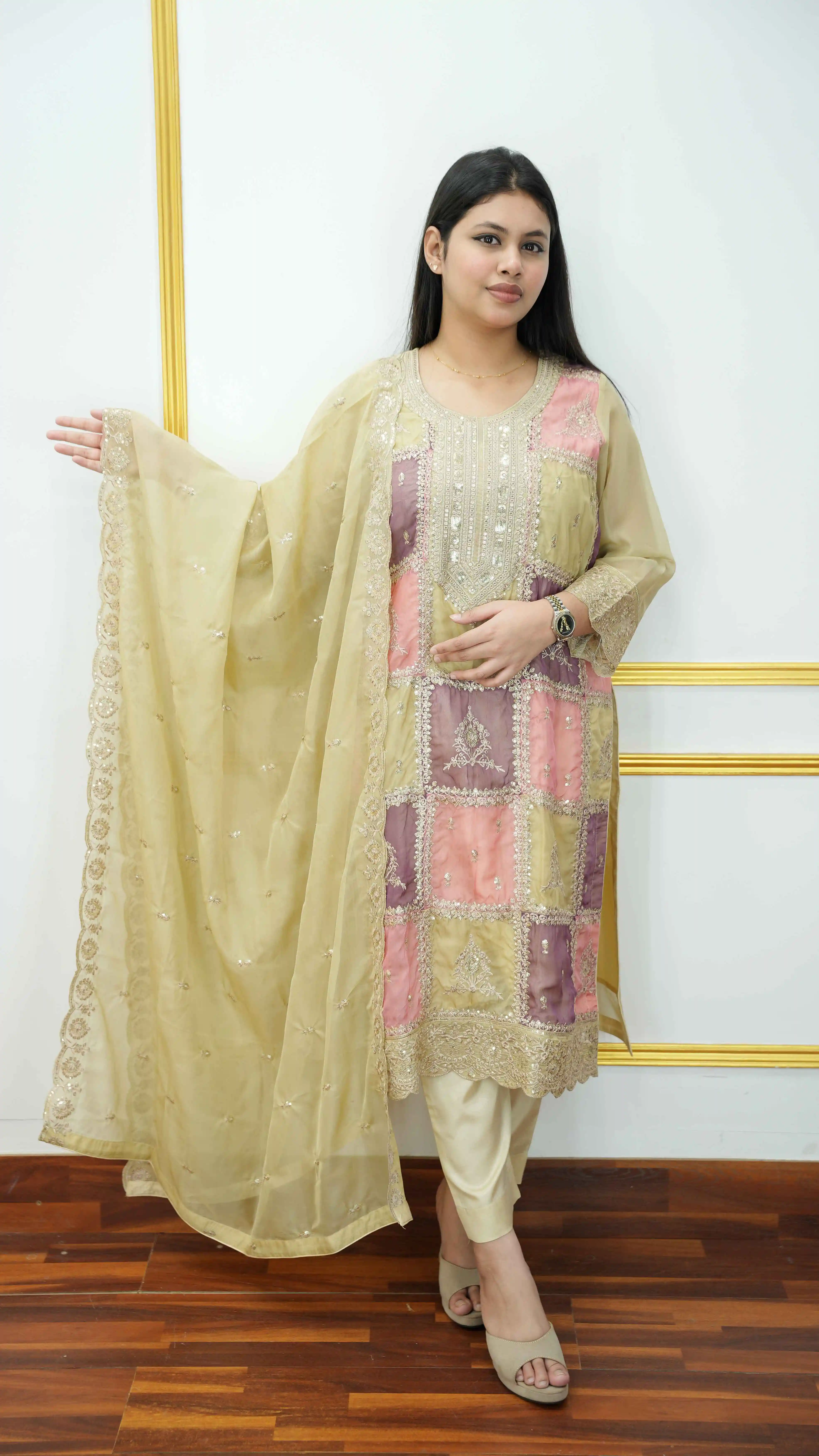 Premium Unstitched Georgette Four-Piece Dress