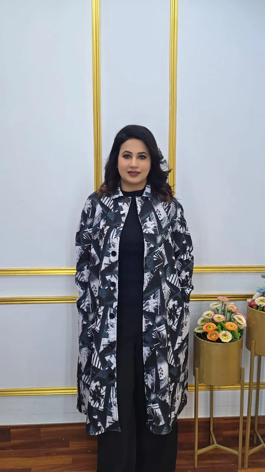 Long Blazer for Women – Stitchy Fabric Shirt Collar Design