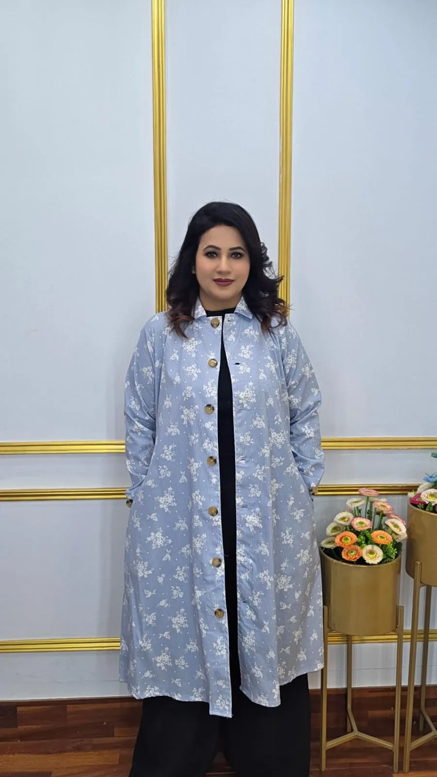 Women’s Long Blazer with Flower Print - Stitchy Fabric