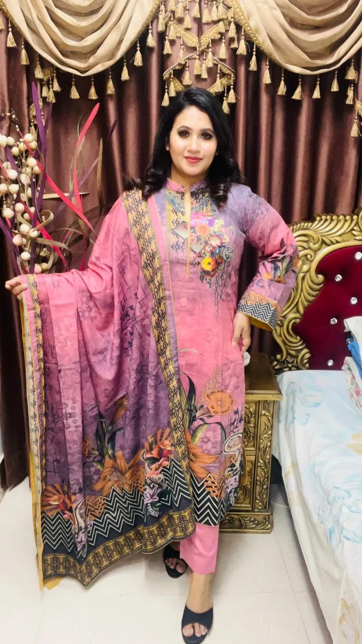 Ready Three Piece Lawn Cotton with Orna