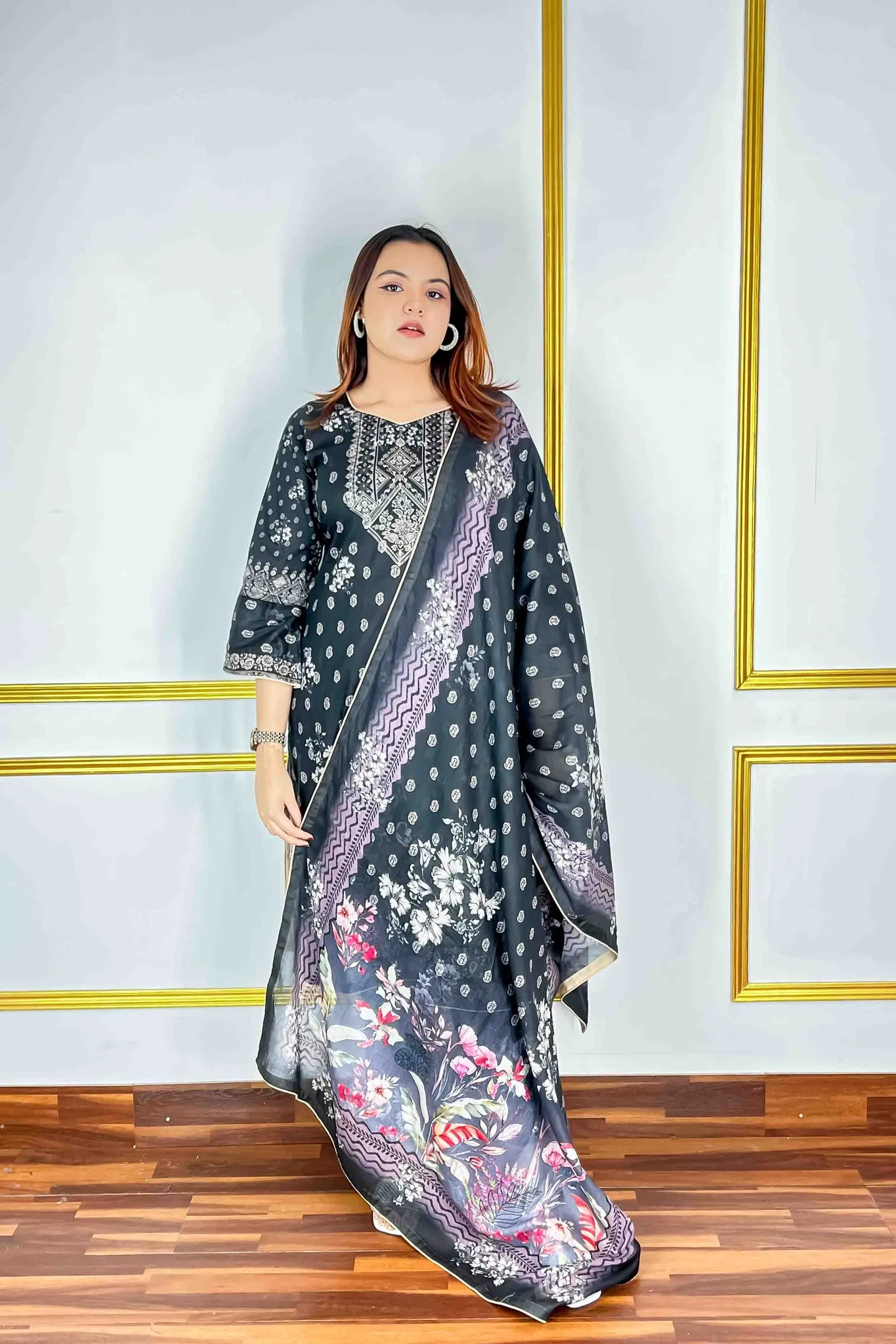 Swiss Cotton Unstitched Three Piece