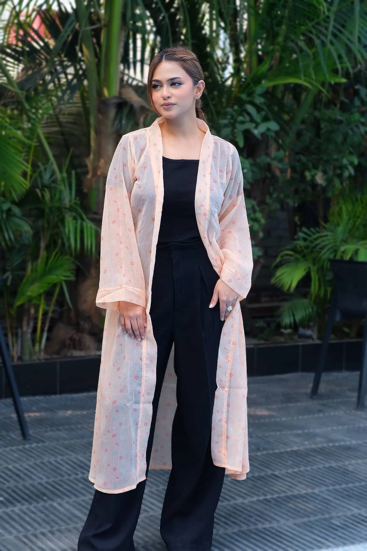 Long Georgette Shrug with Floral Print