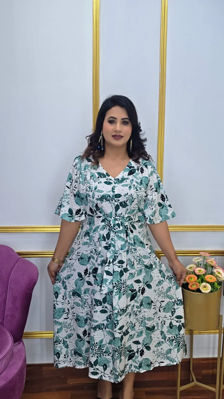 Western Midi Gown Imported Linen Fabric