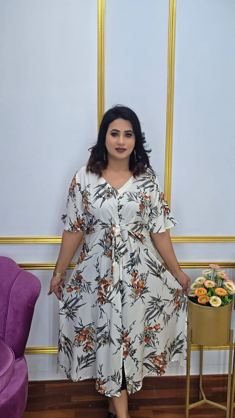 Stylish Western Midi Gown Linen Fabric