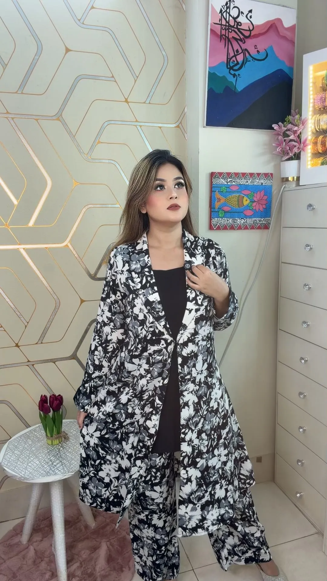 Printed Co-Ord Set with Shrug