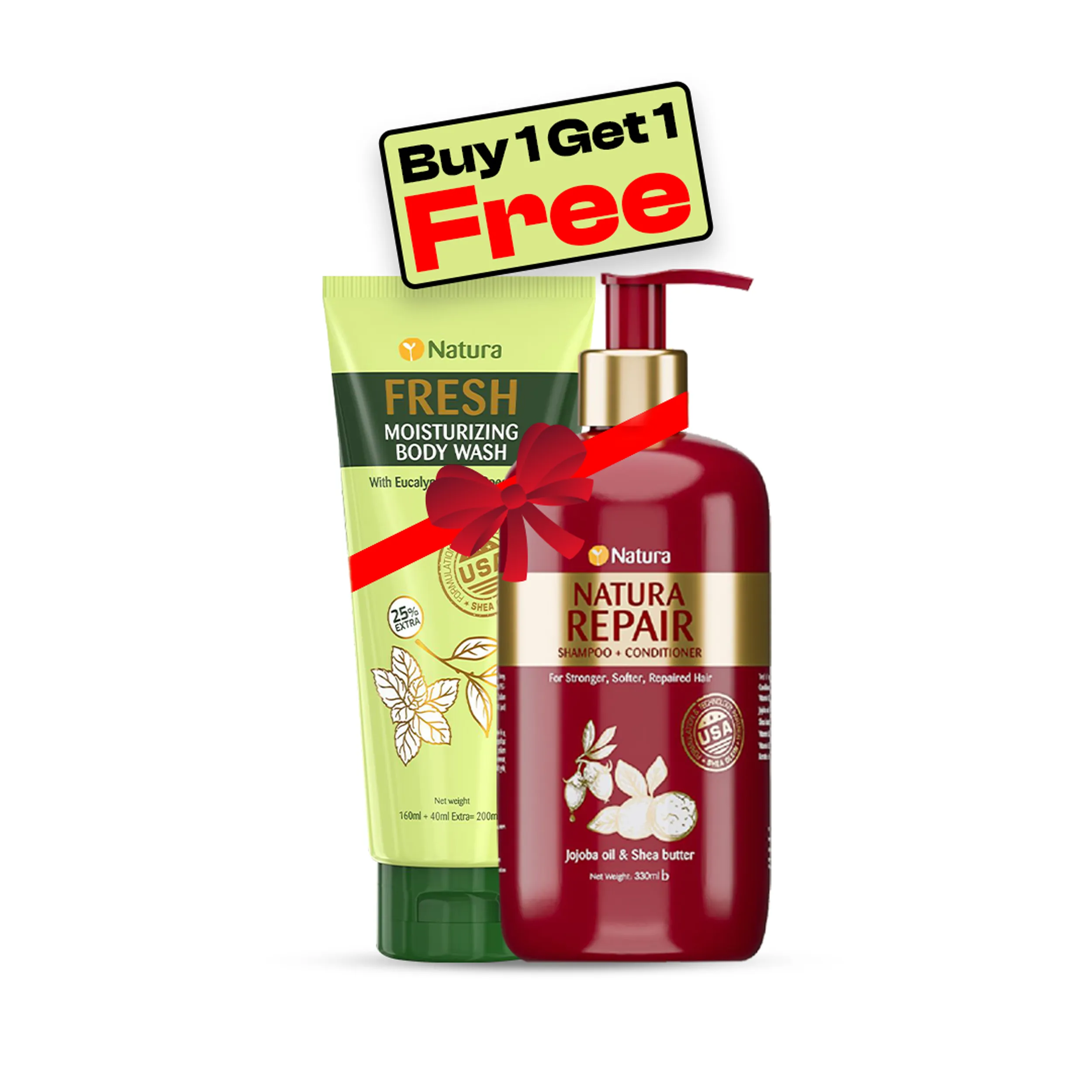 NATURA Repair Shampoo – Conditioner Set 330ML + Natura 200ML Body Wash Combo