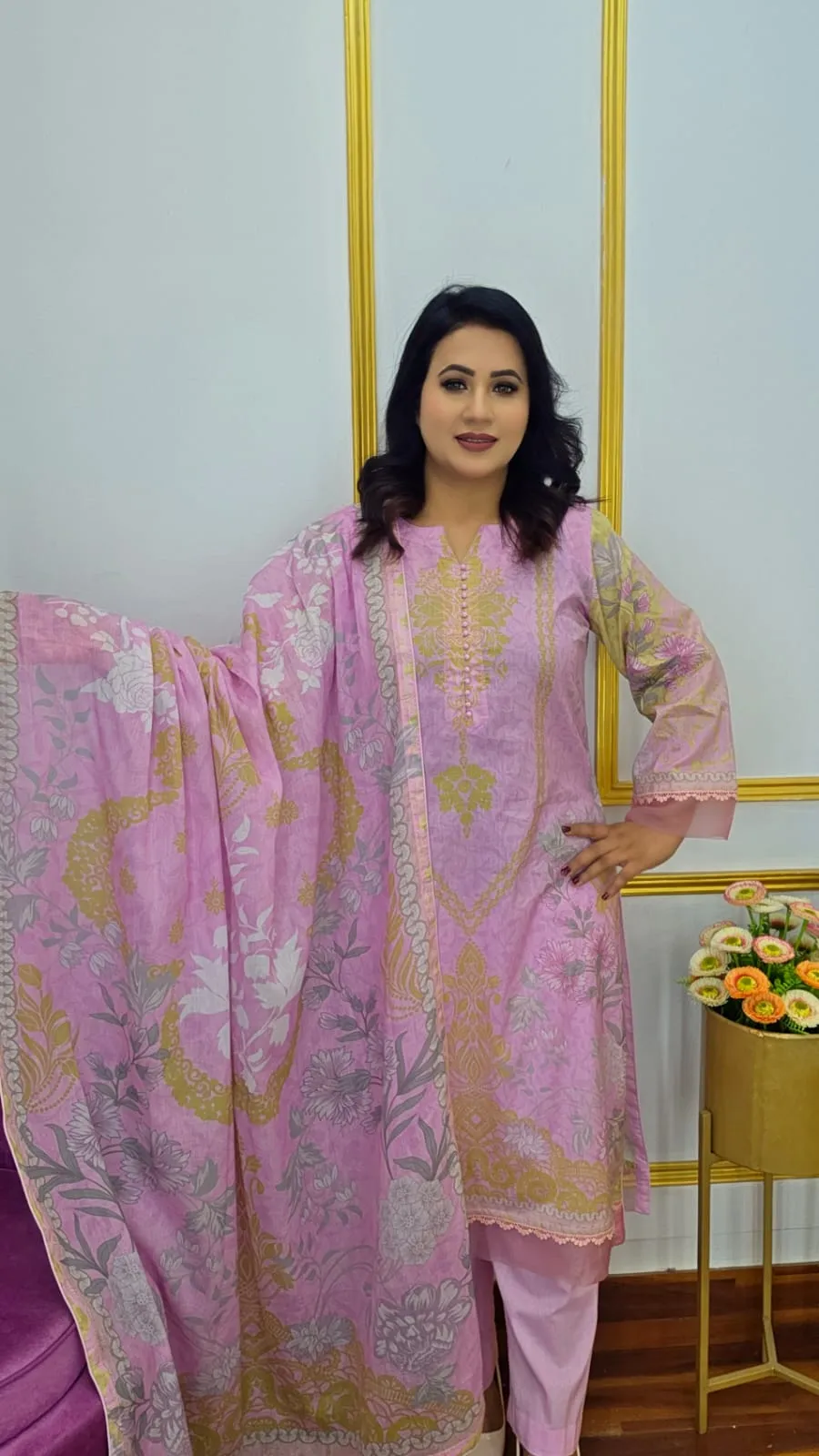 Digital Print Cotton Ready Three Piece Suit for Women