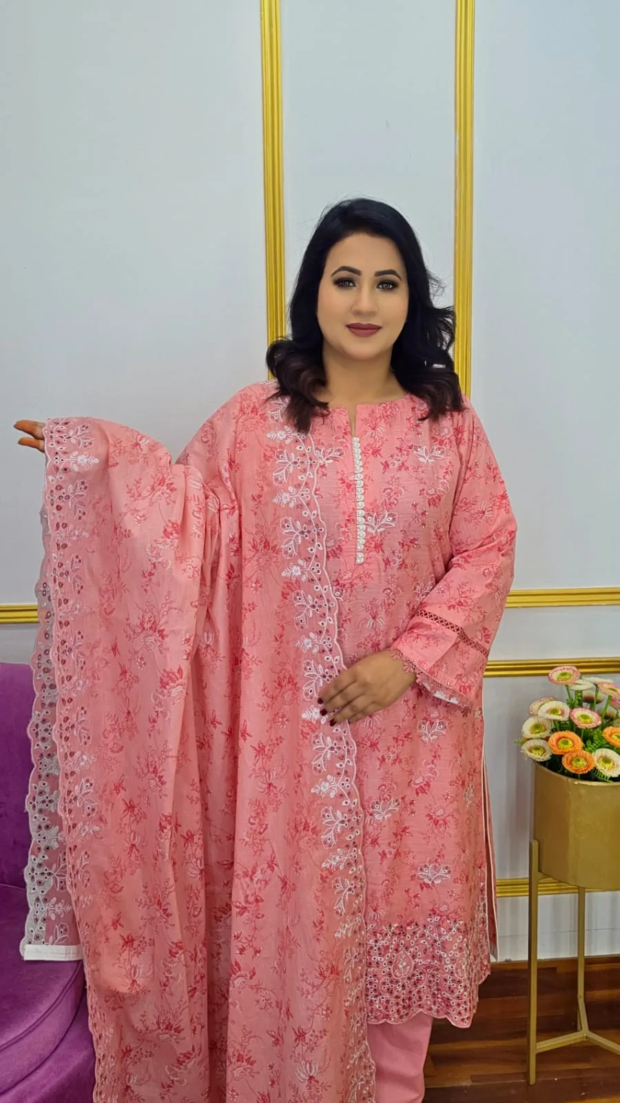 Pure Cotton Ready Three Piece For Women