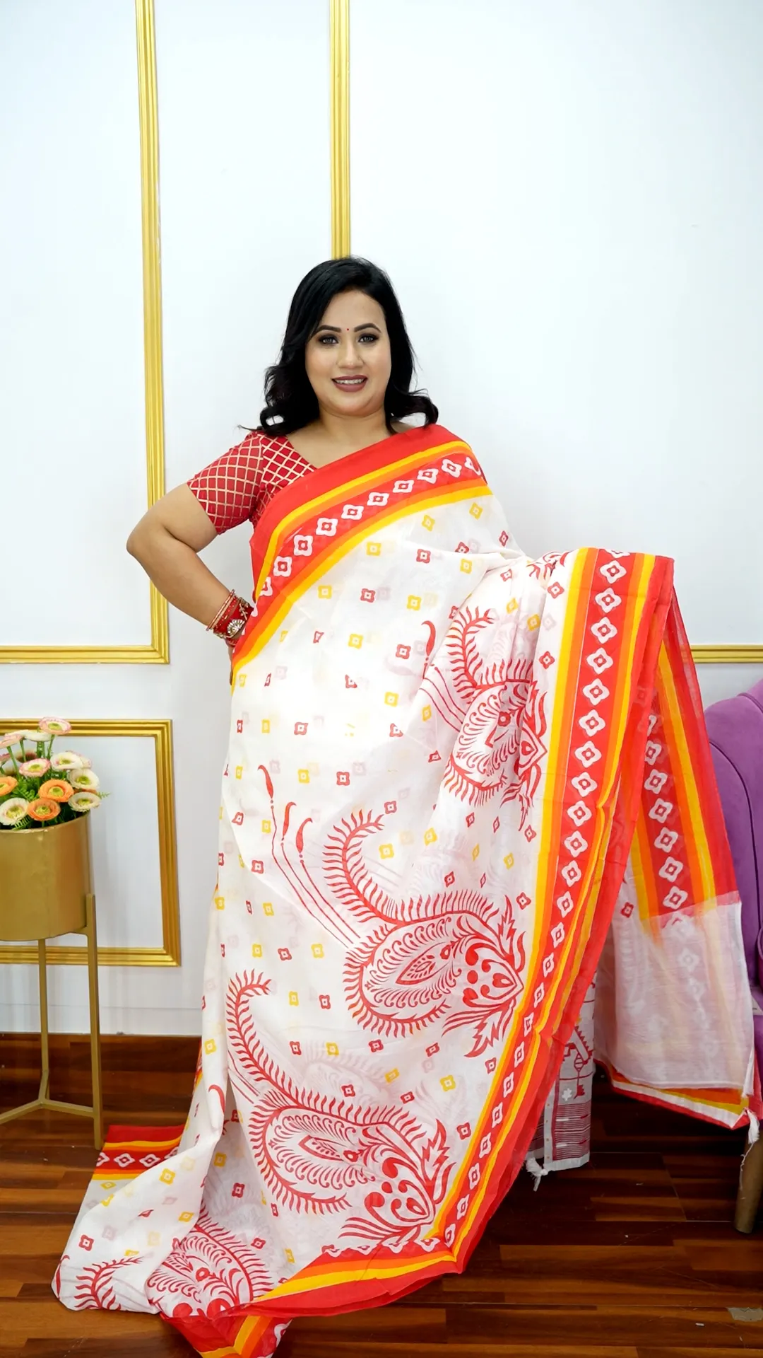 Premium Cotton Saree – Block Print Tassel Work