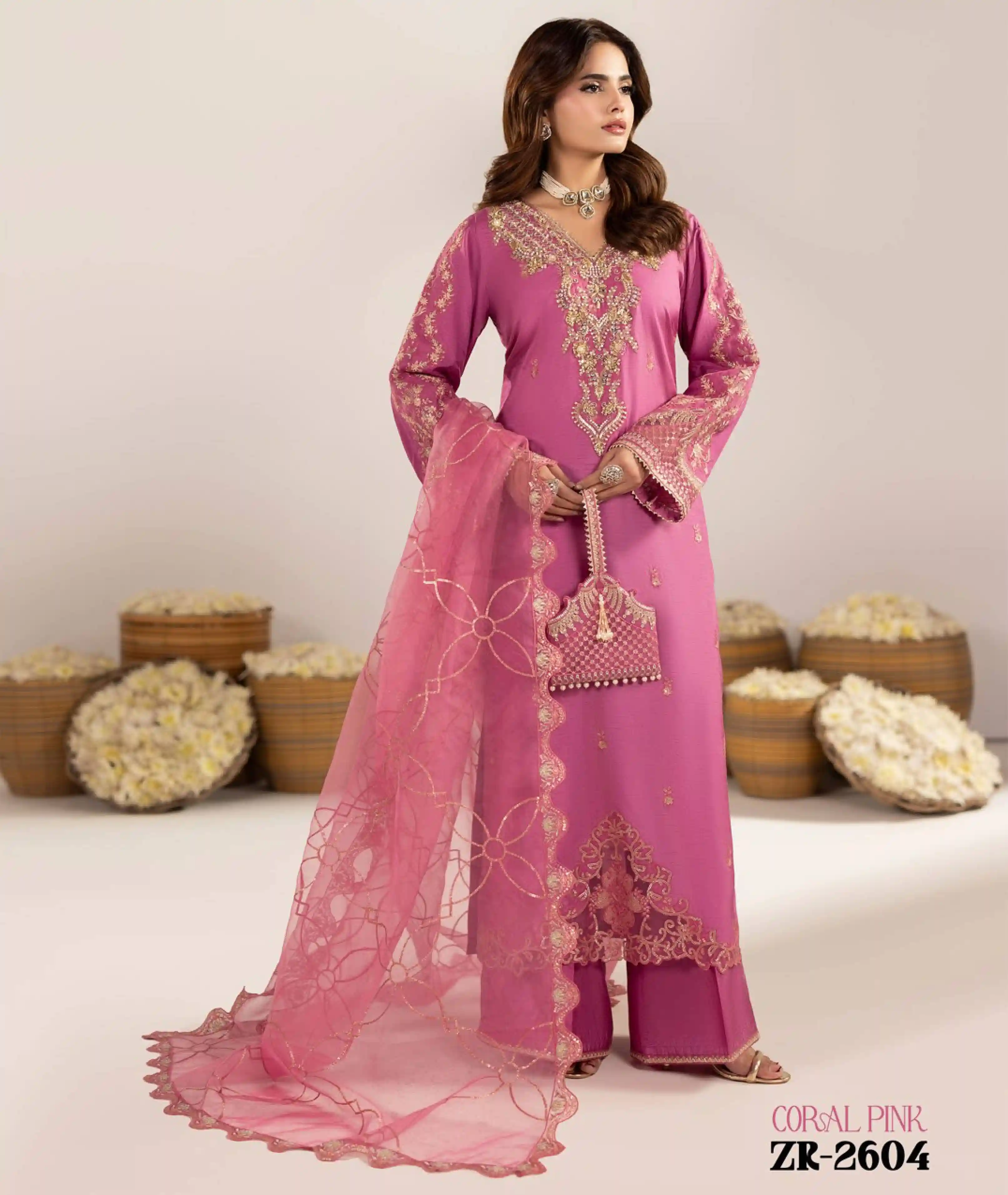 Trendy Pakistani Raw Silk Ready Three Piece Set
