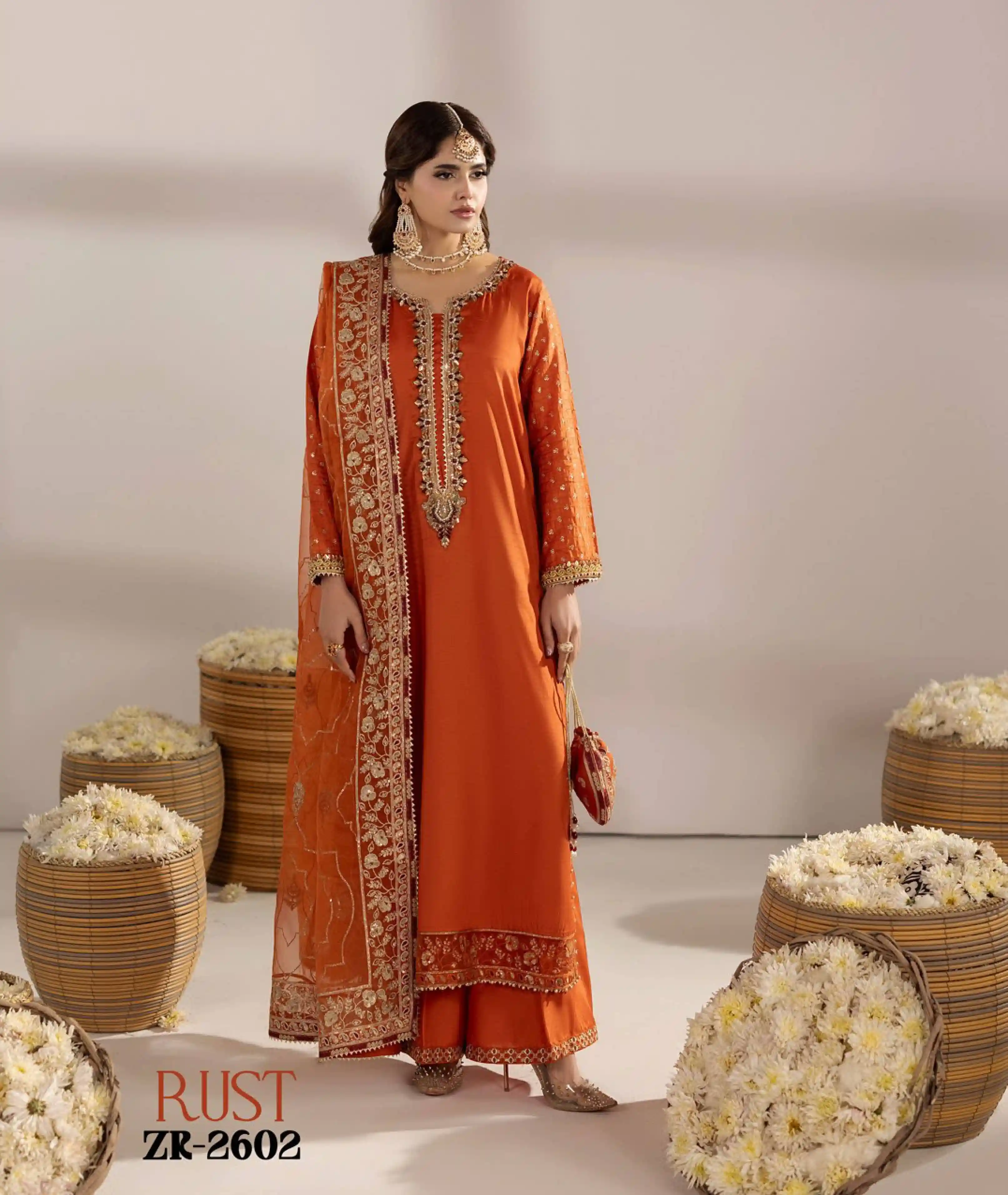 Trendy Pakistani Raw Silk Ready Three Piece Set
