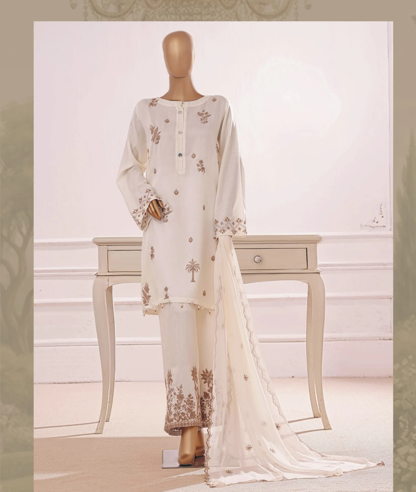 Pakistani Raw Silk Ready Three Piece