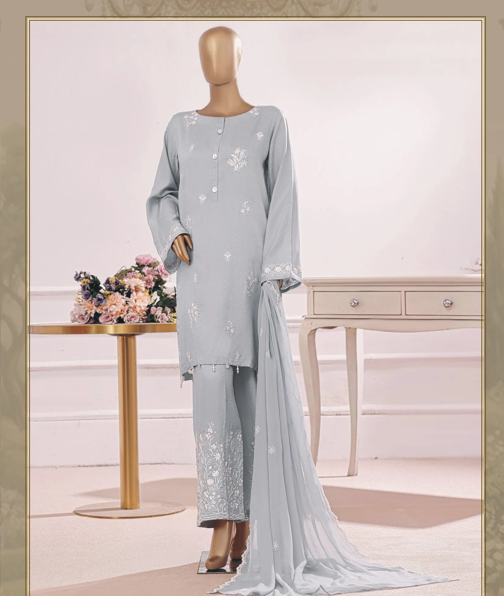 Stylish Pakistani Raw Silk Ready Three Piece