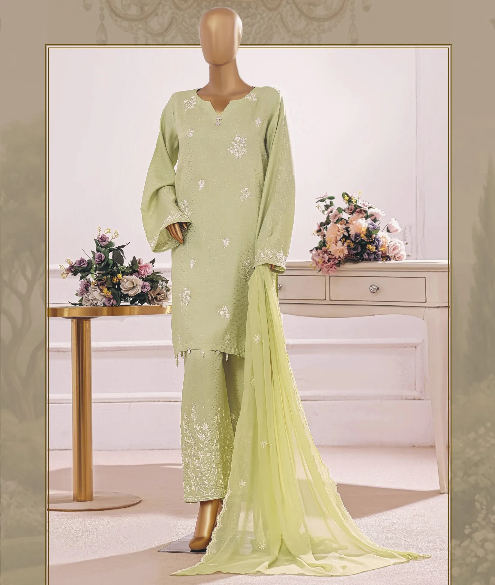 Elegant Pakistani Raw Silk Ready Three Piece