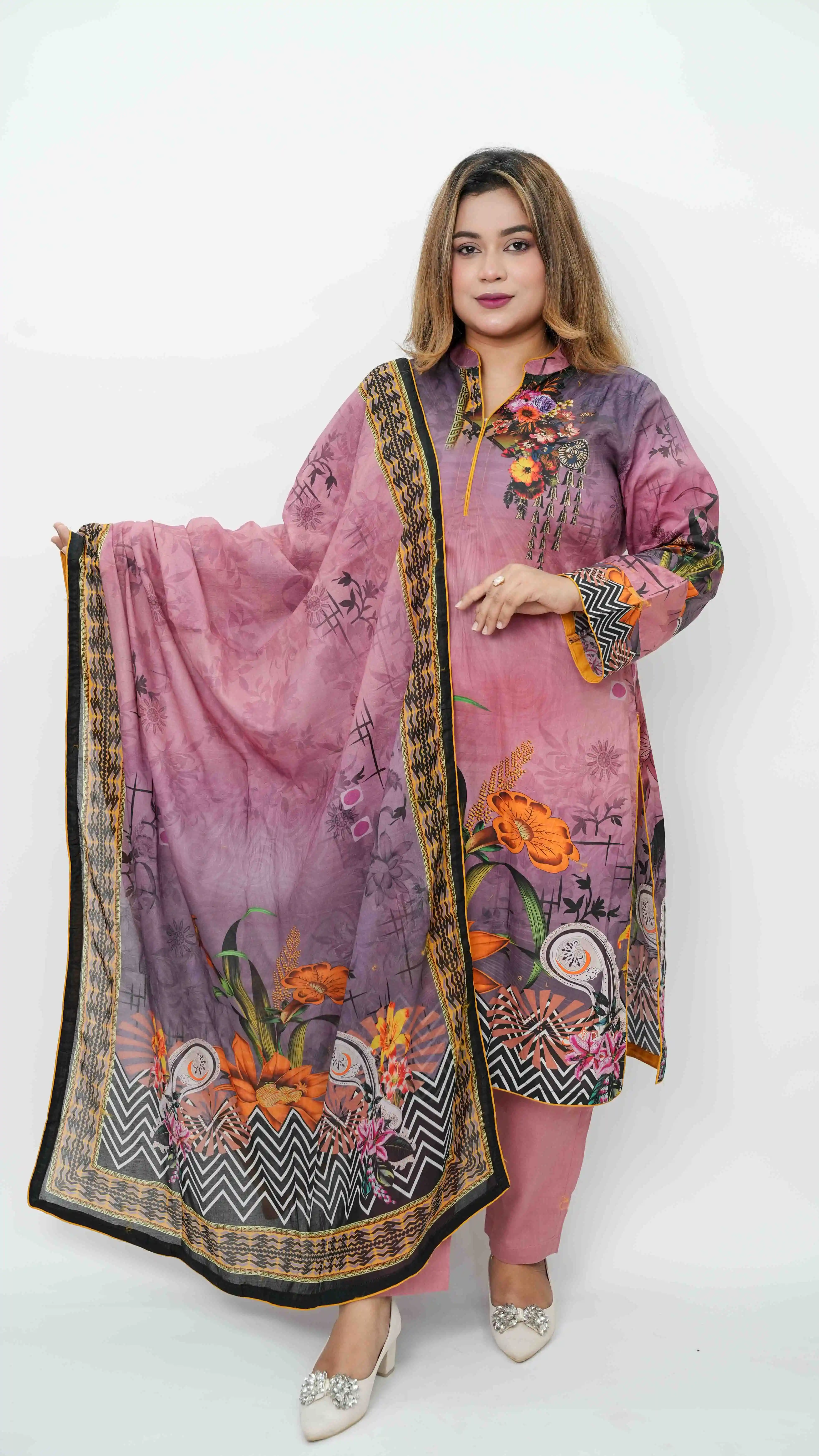 Ready Three Piece Lawn Cotton with Orna