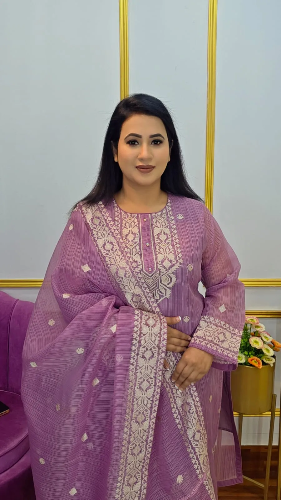 Premium Jamdani Inspired Kota Organza Four-Piece Set