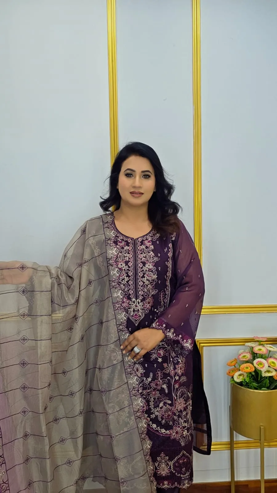 Premium Unstitched Four Piece Kota Organza Set