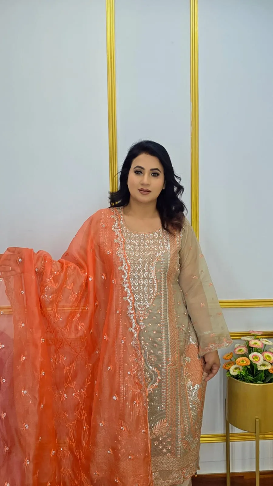 Unstitched Party Wear Three Piece