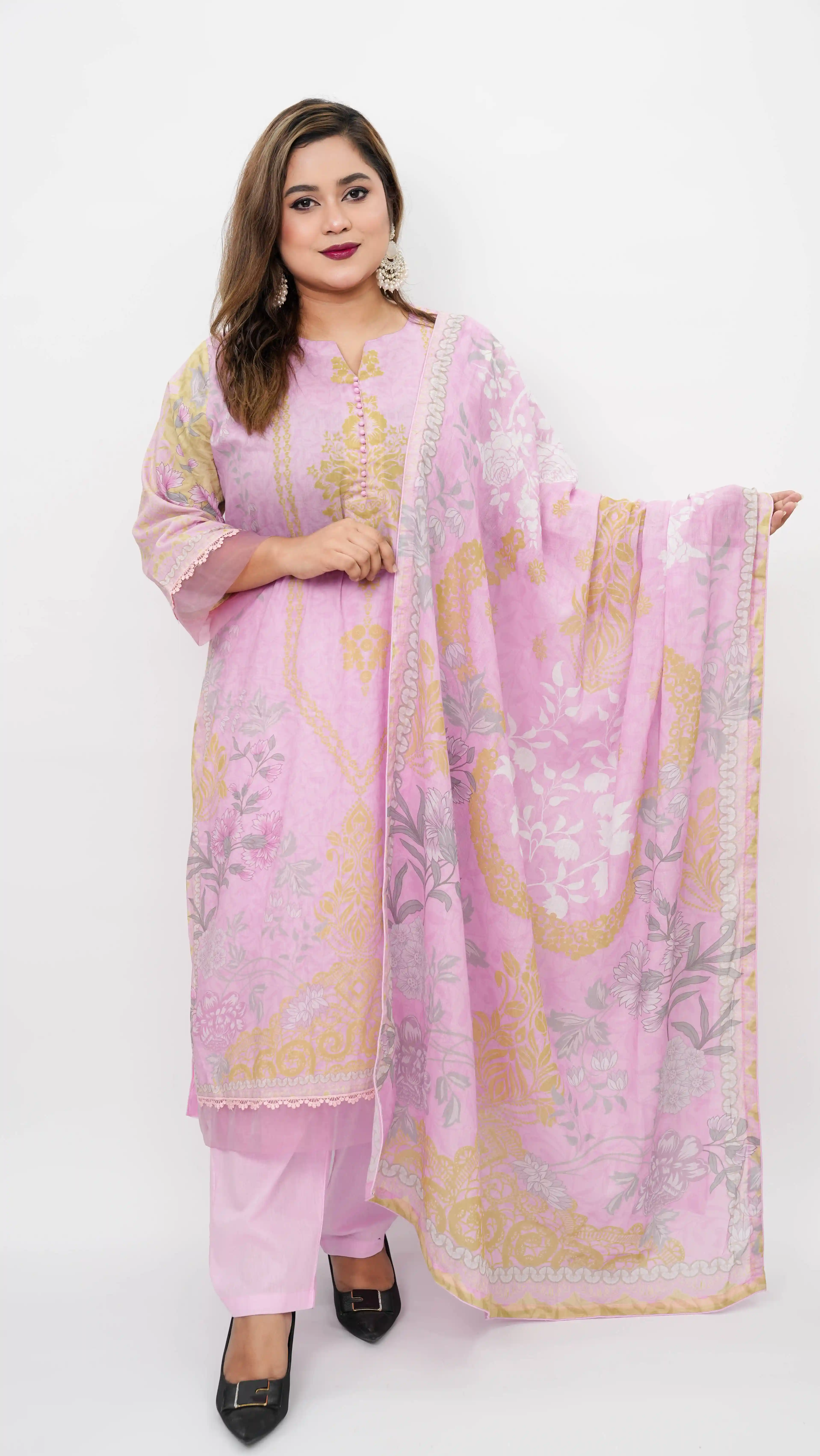 Digital Print Cotton Ready Three Piece Suit for Women
