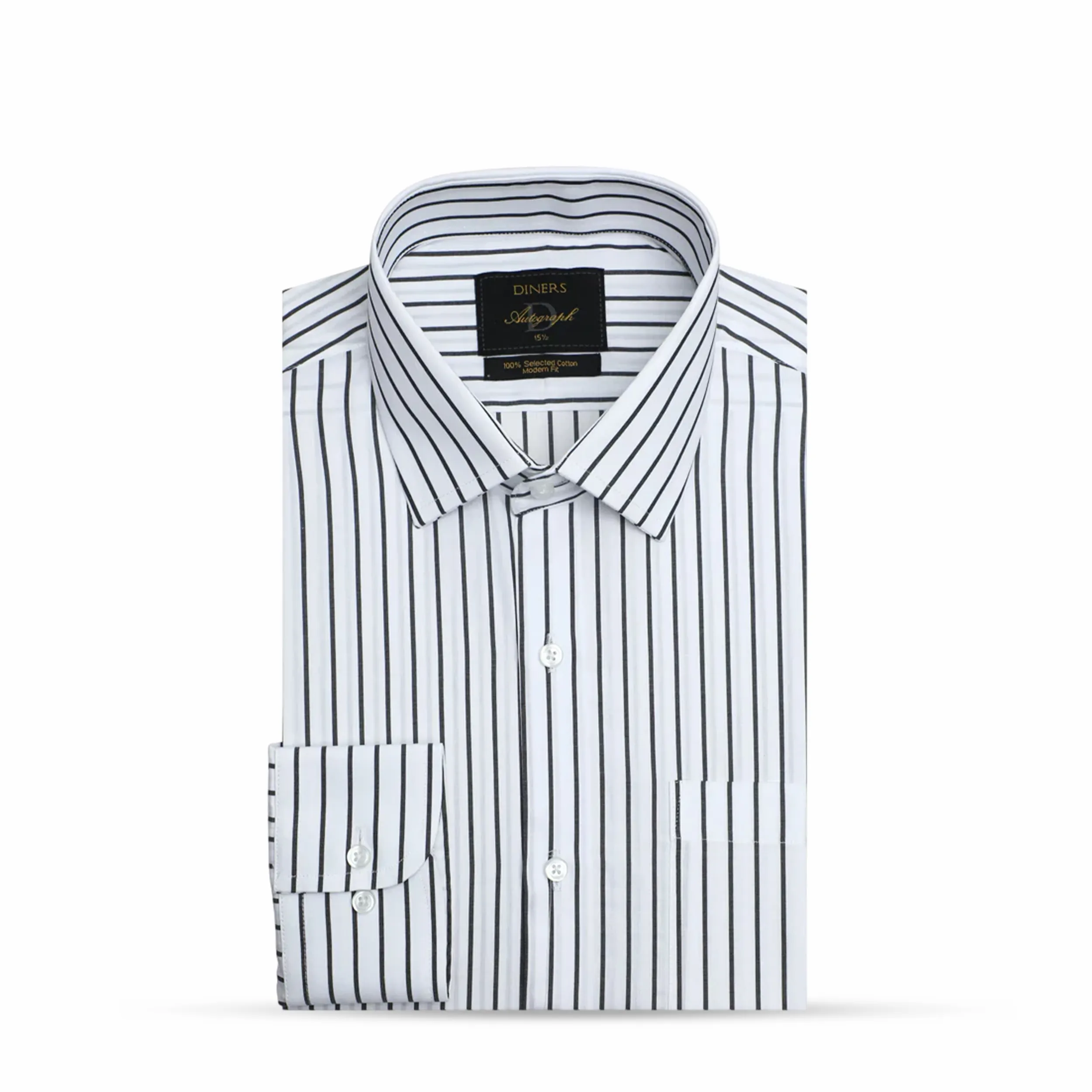 Men's White Shirt with Navy Blue Stripes