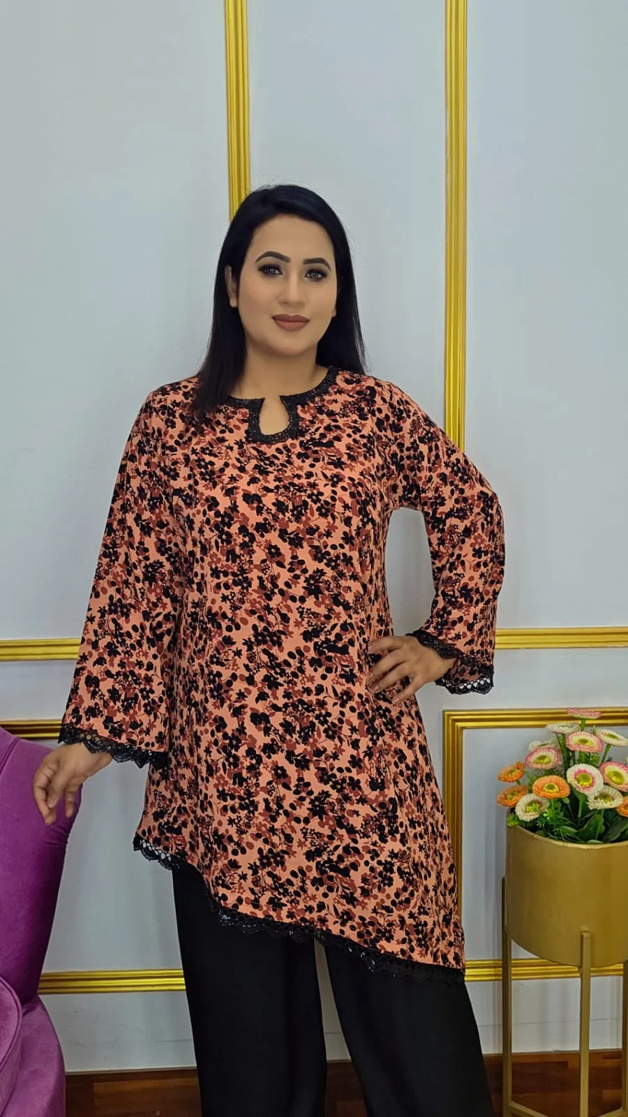 Floral Print Georgette Kurti Style Top